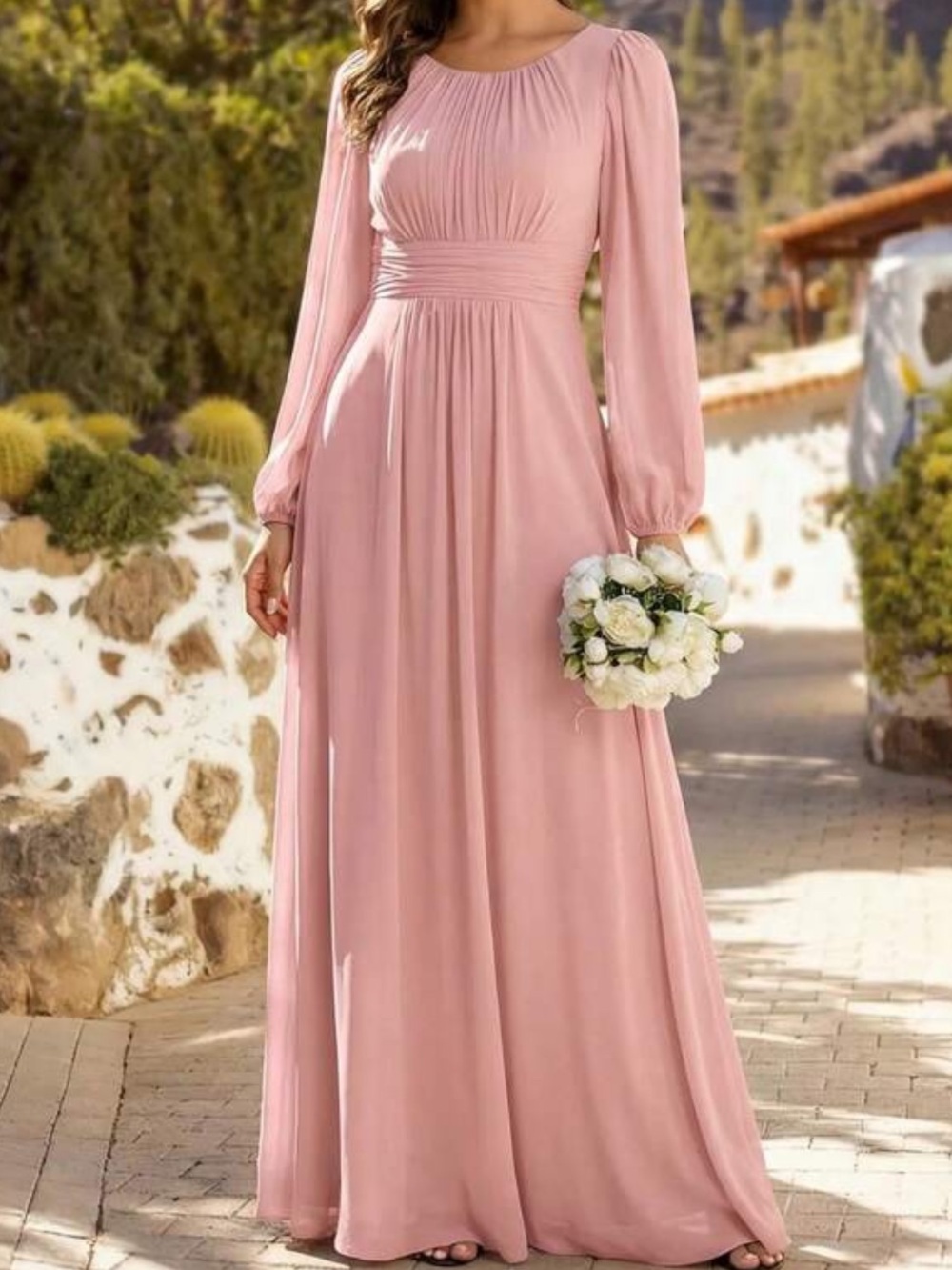 Ever Pretty Dusty Pink Long Sleeve Maxi Gown